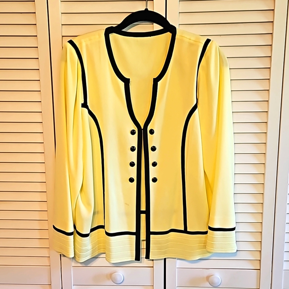 Ming Wang Yellow Contrast Button Knit Blazer